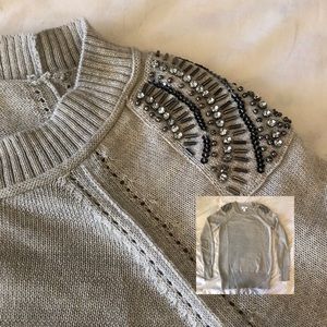 LOFT grey sweater with beaded shoulder detail - sm